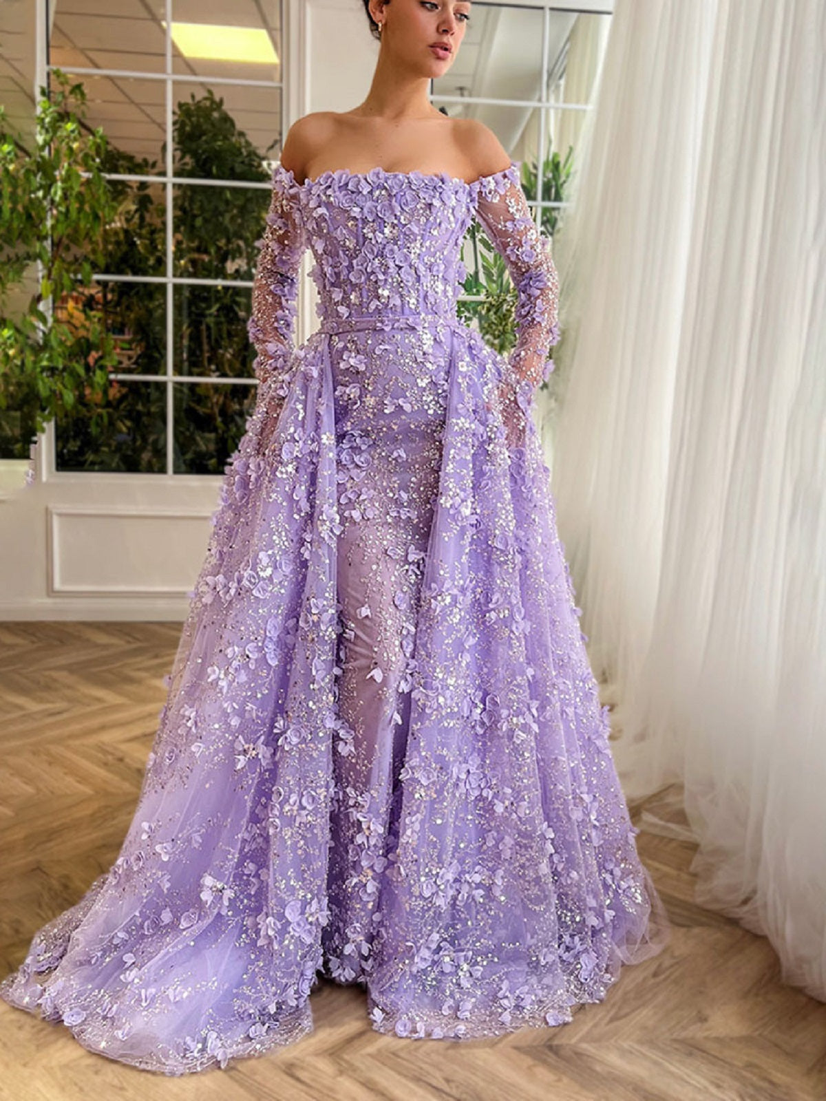 Off The Shoulder Mermaid Long Sleeve Gown / Prom Dress Wedding Dress BD003 Ortdress