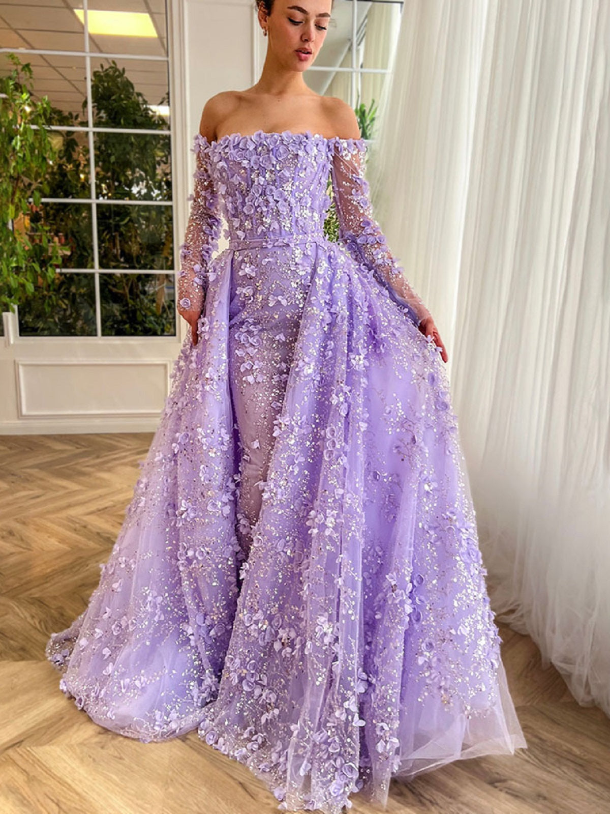 Off The Shoulder Mermaid Long Sleeve Gown / Prom Dress Wedding Dress BD003 Ortdress