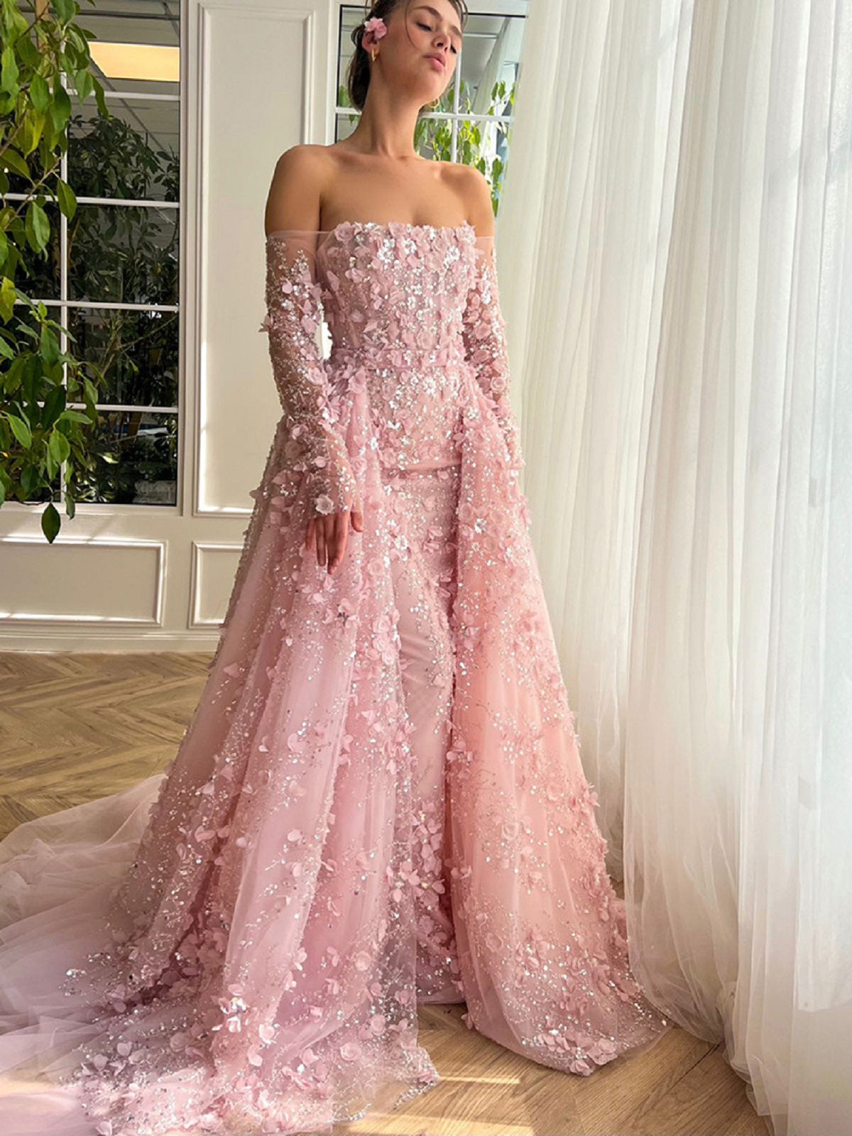 Off The Shoulder Mermaid Long Sleeve Gown / Prom Dress Wedding Dress BD003 Ortdress