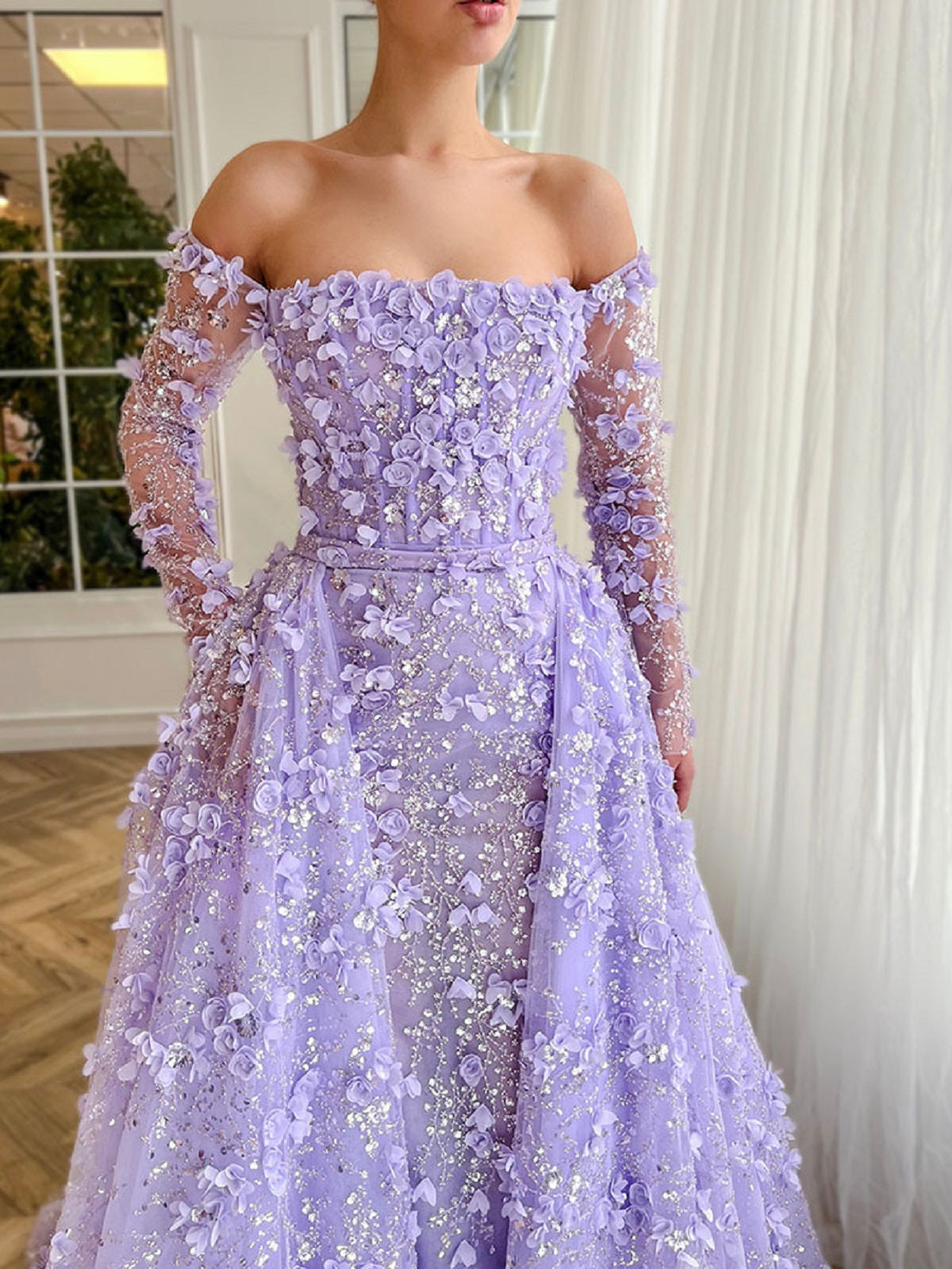 Off The Shoulder Mermaid Long Sleeve Gown / Prom Dress Wedding Dress BD003 Ortdress