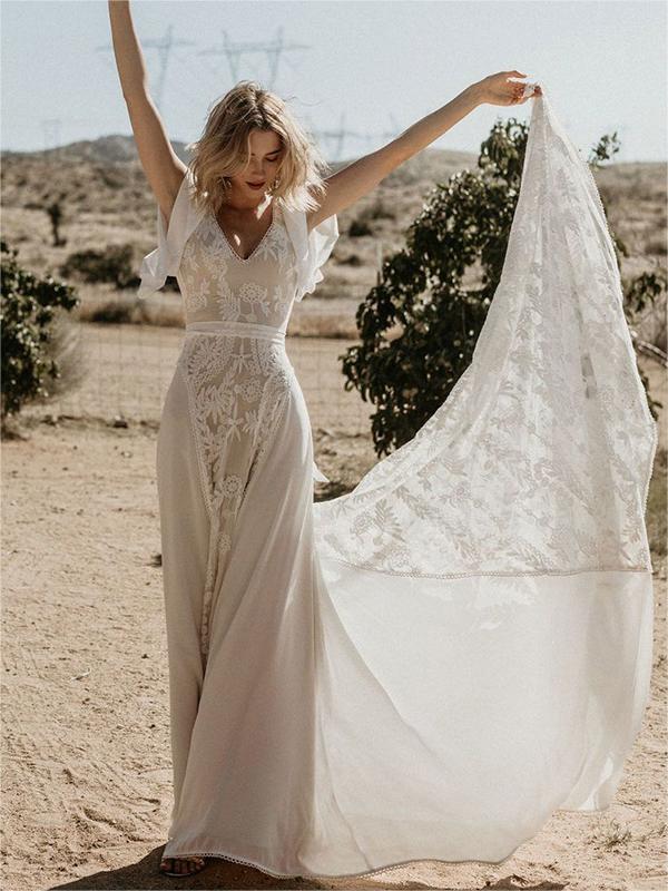 Stunning Beach Lace Wedding Dresse A Line Soft Custom Wedding Dress ER2000