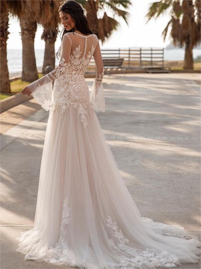 A Line Long Sleeve Lace Wedding Dresse Soft Custom Wedding Dress ER2004