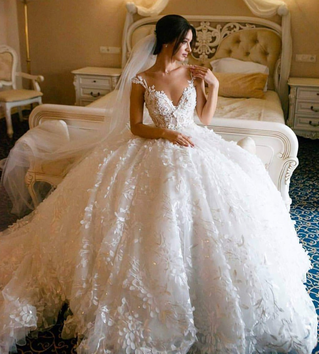 3D Floral Lace Wedding Dresses Vintage Ball Gown Wedding Dress ER2127