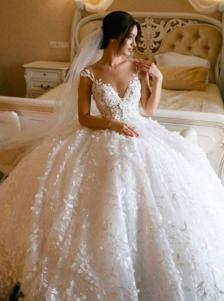 3D Floral Lace Wedding Dresses Vintage Ball Gown Wedding Dress ER2127