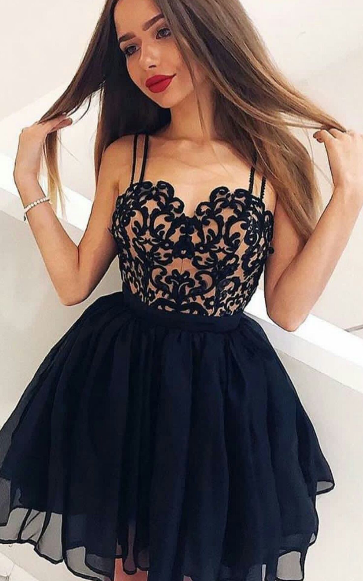 Black Party Homecoming Dress Spaghetti Straps Cocktail Party Dress ER2170