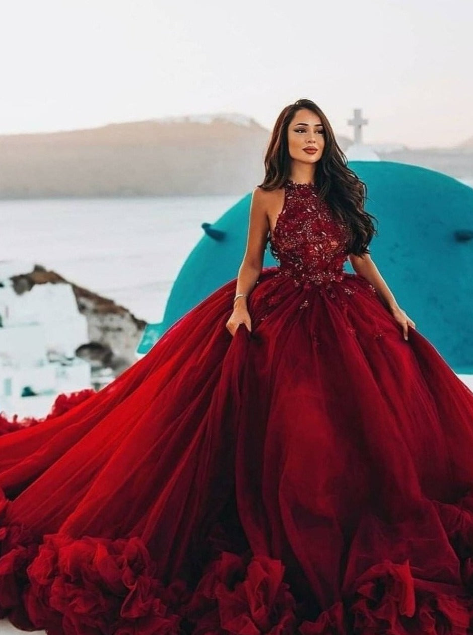Luxury Burgundy Ball Gown Prom Dress Vintage Tulle African Wedding Gow OrtDress Luxury Burgundy Ball Gown Prom Dress Vintage Tulle African Wedding Gow OrtDress