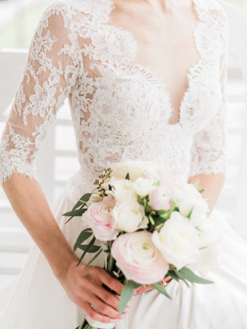 Beach Lace Wedding Dresse Chiffon Custom Wedding Dress With Sleeve DR047