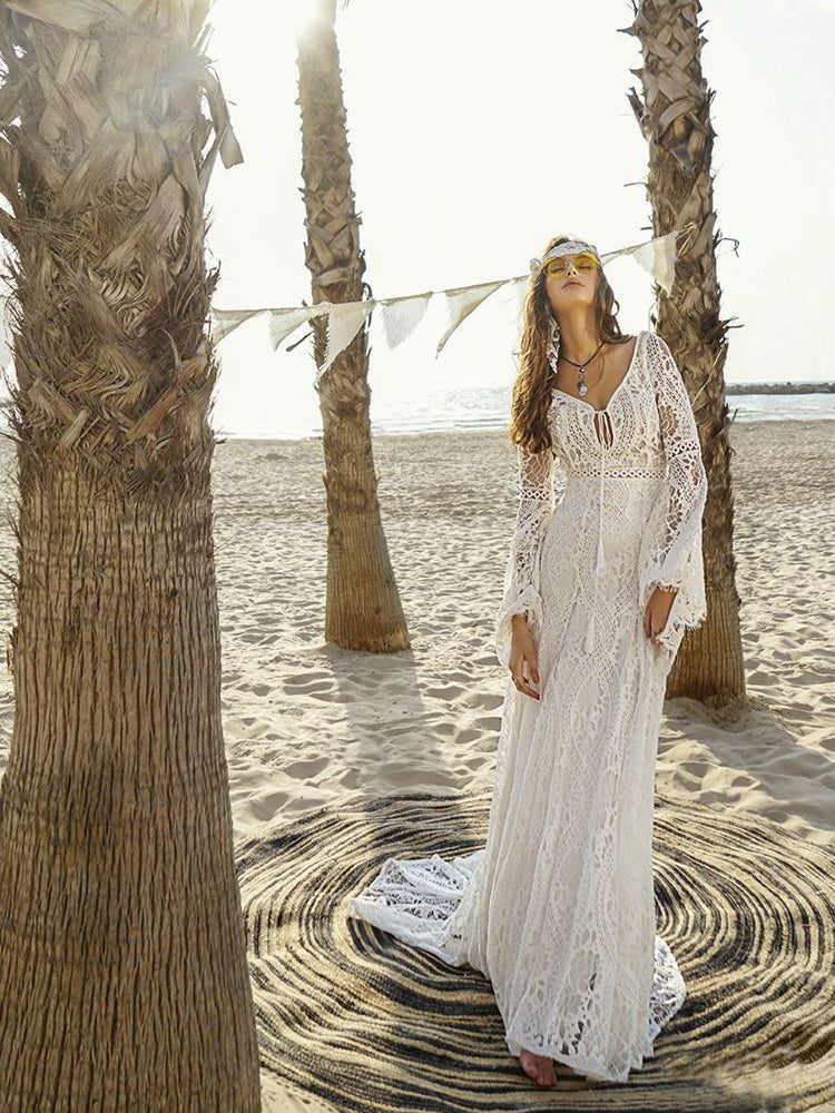 Beach Sheath Lace Wedding Dresse Long Sleeve Custom Wedding Dress DR06 OrtDress Beach Sheath Lace Wedding Dresse Long Sleeve Custom Wedding Dress DR06 OrtDress