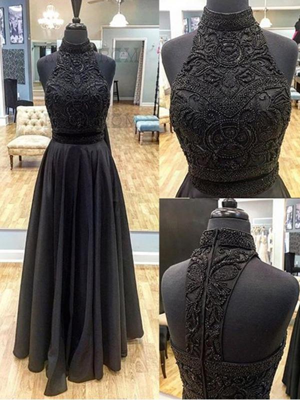 Chic Two Piece Prom Dress Black Long Prom Dress #ER060 - OrtDress