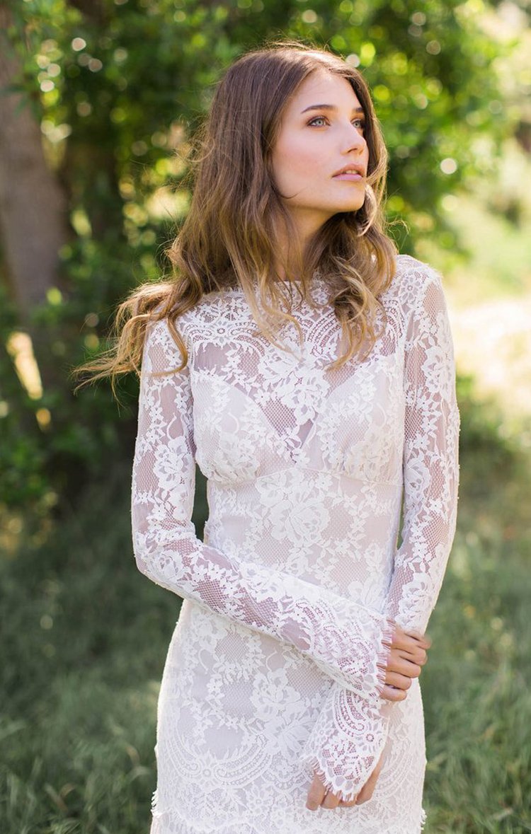 Lace Long Sleeve Wedding Dresses Ivory Sheath Wedding Dresses ER2013 - OrtDress
