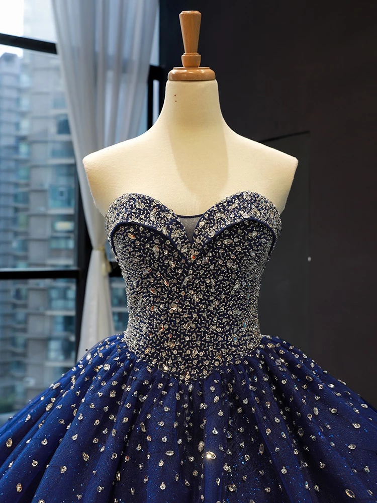 Ball Gown Plus Size Prom Dress Vintage Tulle Royal Blue Quinceanera Dress #ER2014 - OrtDress