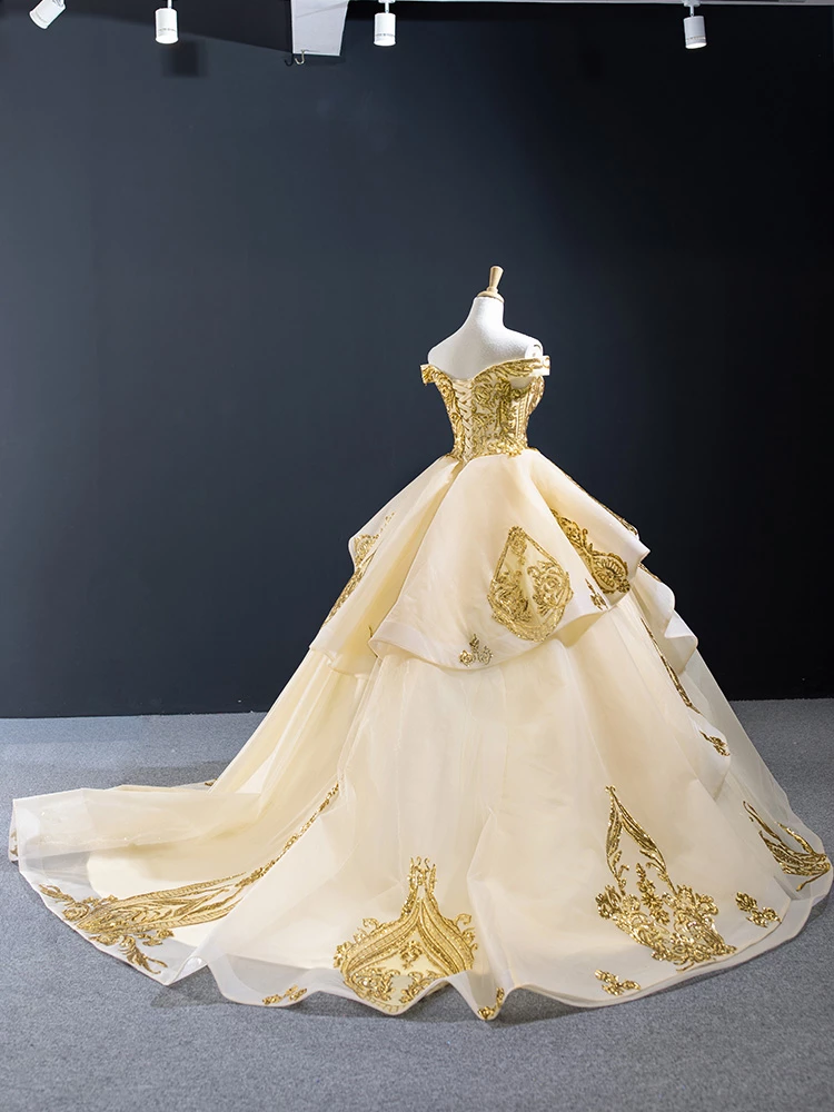 Ball Gown Off The Shoulder Prom Dress Vintage Gold Quinceanera Dress #ER2015 - OrtDress