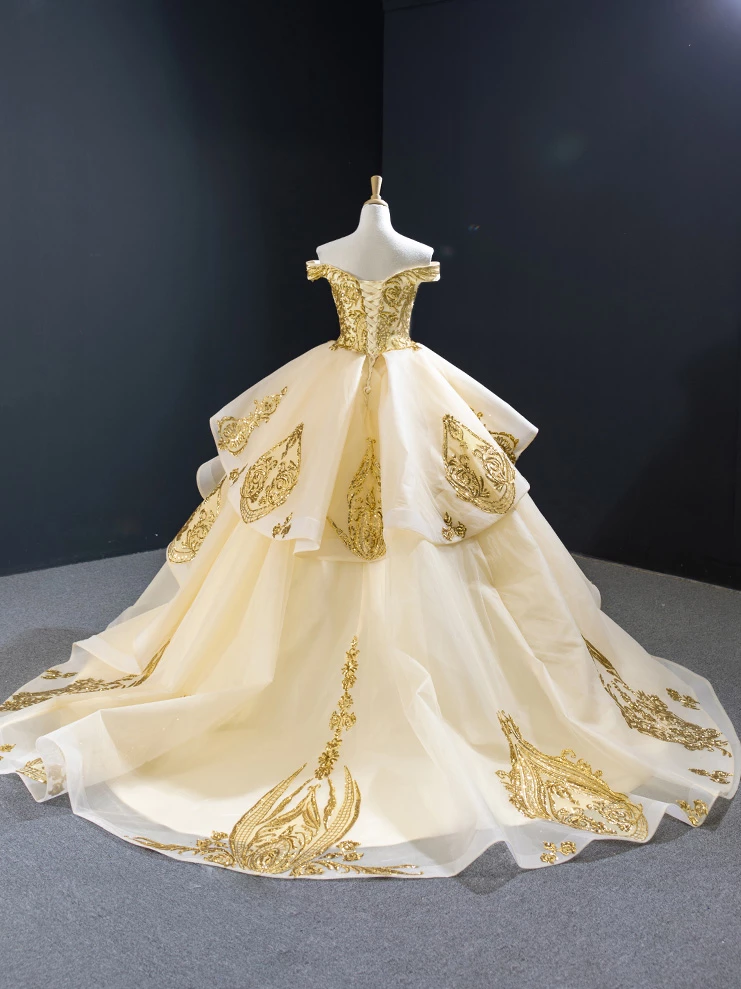Ball Gown Off The Shoulder Prom Dress Vintage Gold Quinceanera Dress # OrtDress Ball Gown Off The Shoulder Prom Dress Vintage Gold Quinceanera Dress # OrtDress