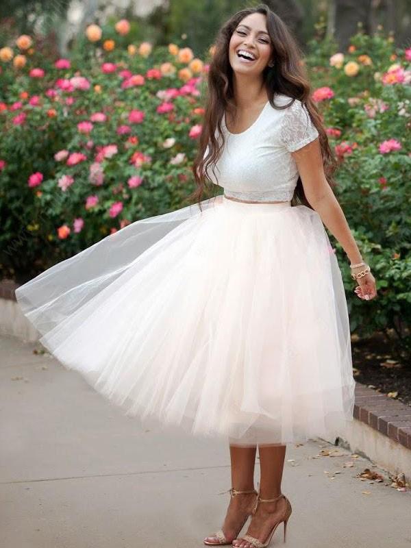 Two Piece Ivory Homecoming Dress Lace Homecoming Dress ER120 - OrtDress