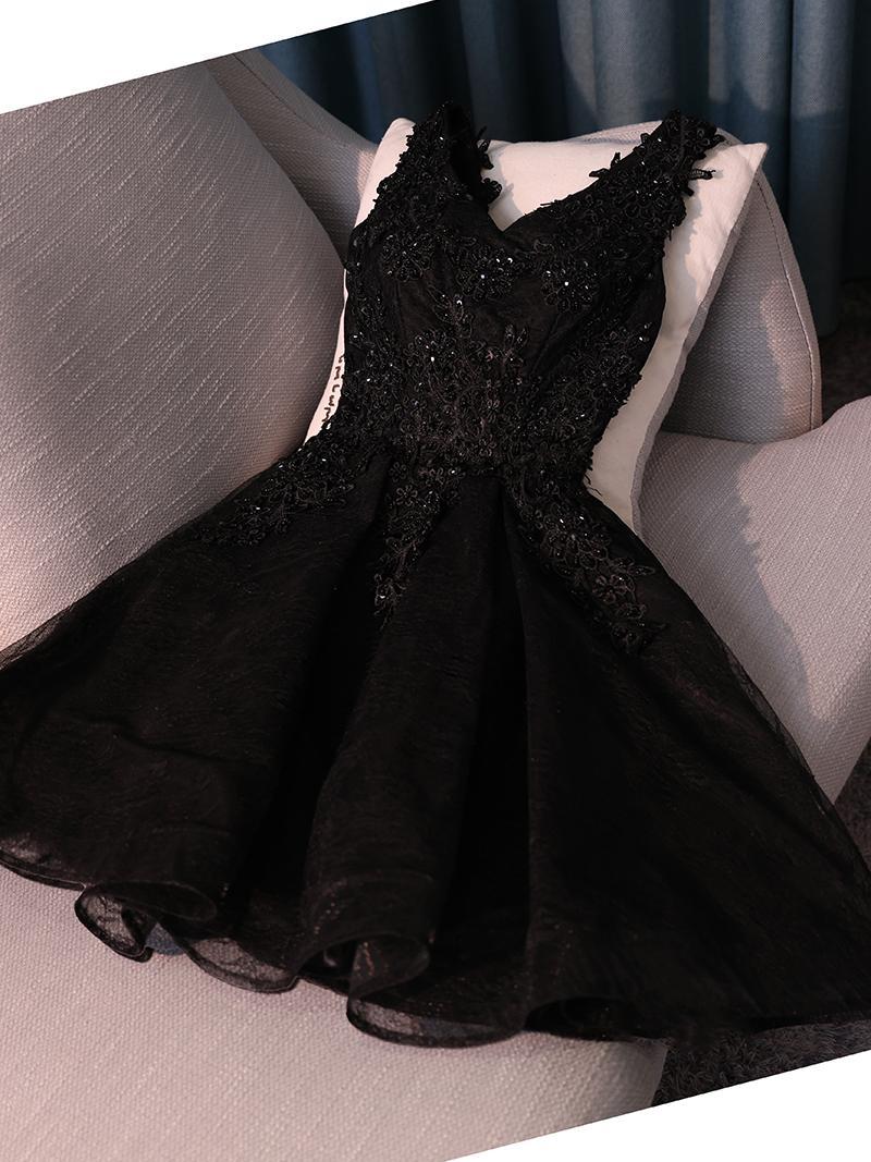 Black Lace Homecoming dress V Neck Cheap Homecoming Dress ER013 - OrtDress