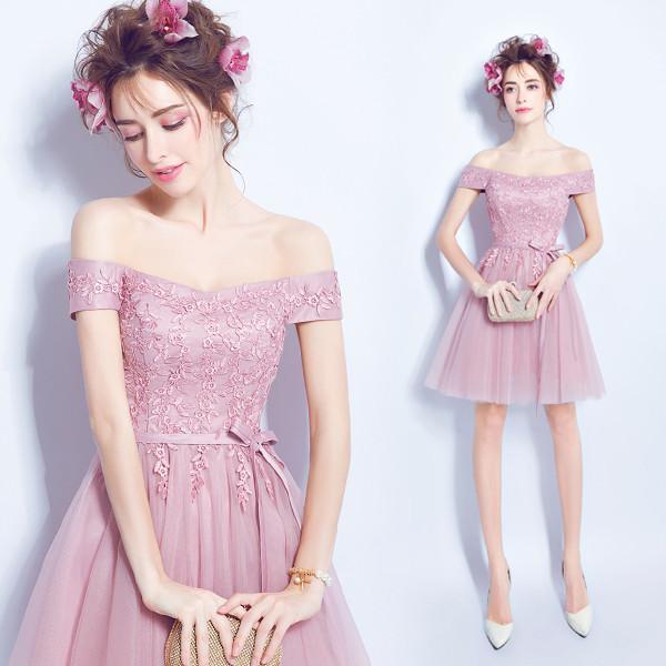 Off The Shoulder Homecoming dress Pink Lace Cheap Homecoming Dress ER011 - OrtDress