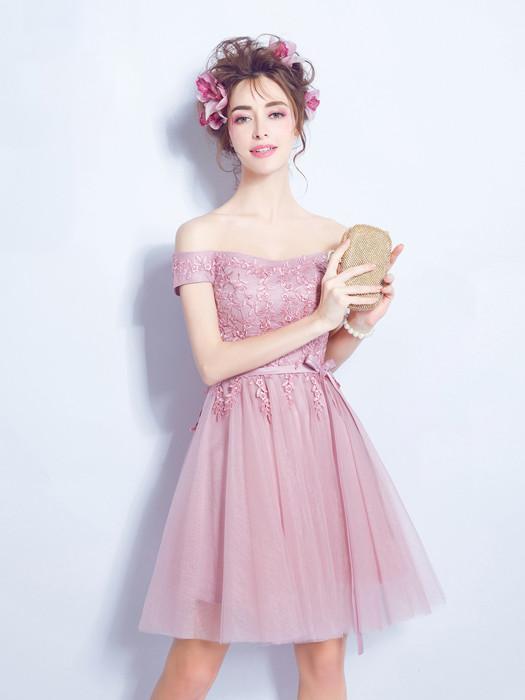 Off The Shoulder Homecoming dress Pink Lace Cheap Homecoming Dress ER011 - OrtDress