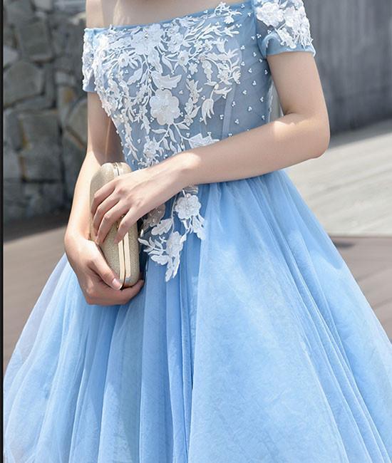 Blue Off The Shoulder Homecoming Dress Lace Homecoming Dress ER084 - OrtDress