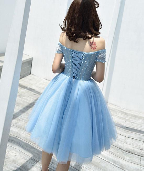 Blue Off The Shoulder Homecoming Dress Lace Homecoming Dress ER084 - OrtDress