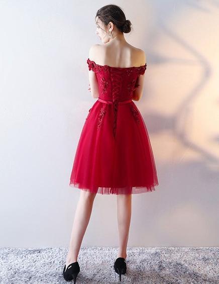Red Lace Homecoming dress Off The Shoulder Homecoming Dress ER086 - OrtDress