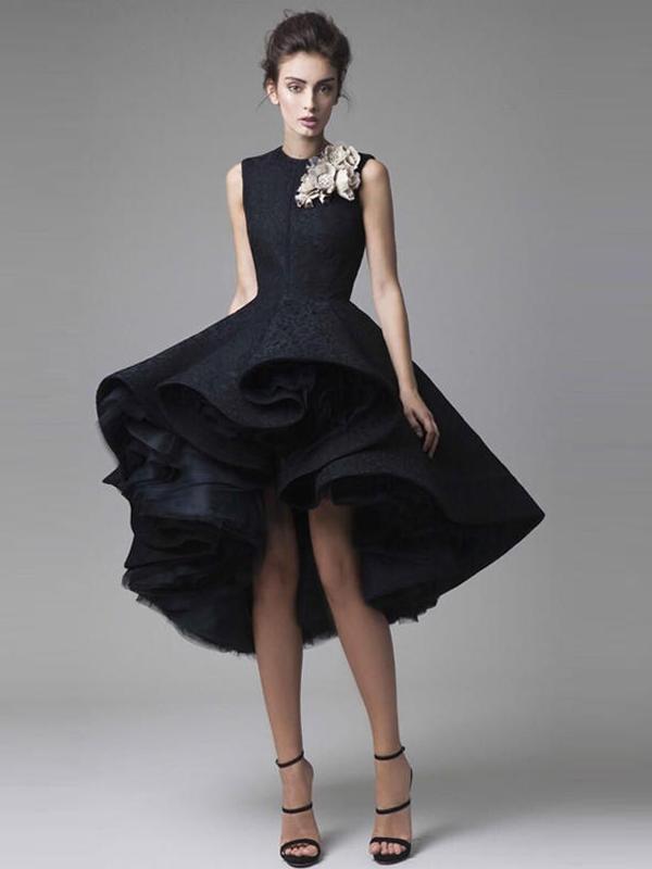 Black Lace Homecoming Dress Asymmetrical Vintage Homecoming Dress ER080 - OrtDress