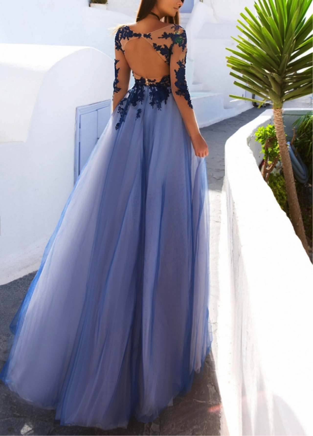 affordable long prom dresses Long Sleeve Lace Prom Dress Tulle Cheap Long Prom Dress #ER134 – OrtDress