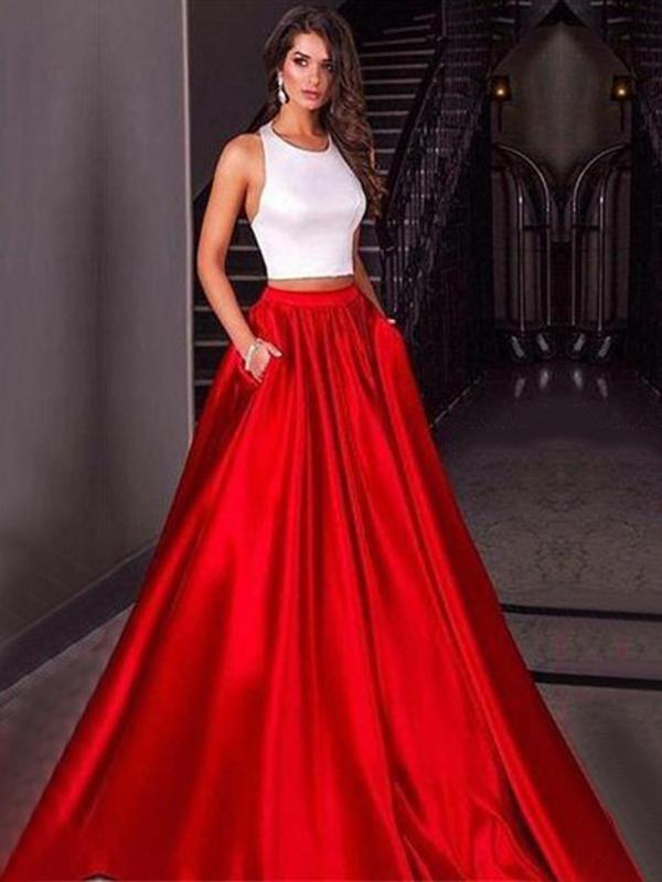 Two Piece Prom Dress Red Cheap Long Prom Dress #ER063 - OrtDress
