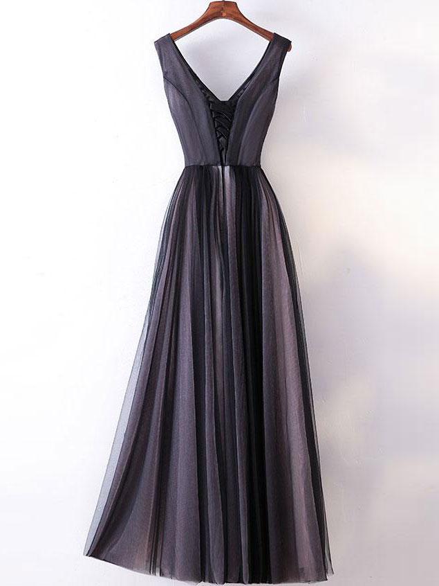 Black Lace Tulle Prom Dress Beautiful  Cheap Long Prom Dress #ER139 - OrtDress
