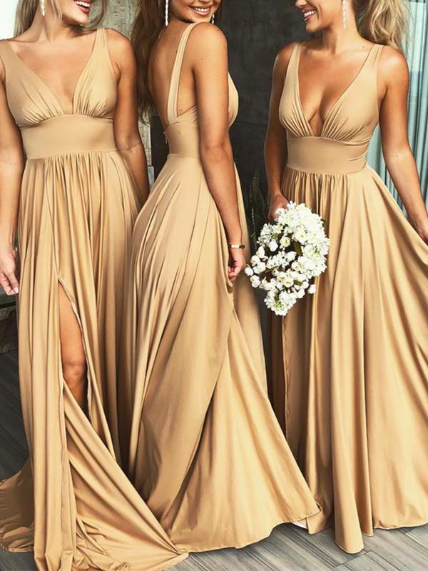 V Neck Lone Bridesmaid Dress Cheap Long Bridesmaid Dress #ER015 - OrtDress