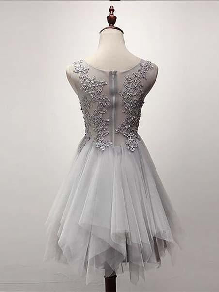 Silver Tulle Homecoming Dress Lace Cheap Party Homecoming Dress ER112 - OrtDress