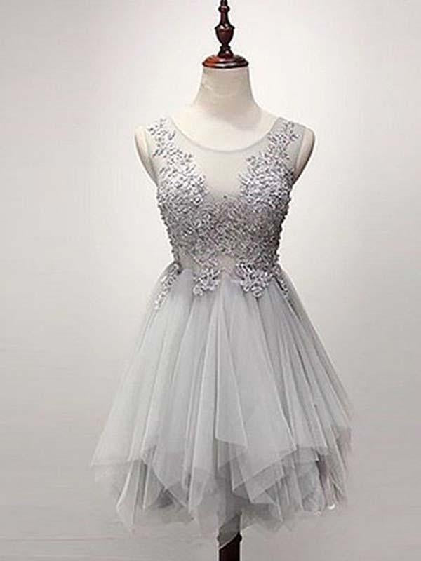 Silver Tulle Homecoming Dress Lace Cheap Party Homecoming Dress ER112 - OrtDress