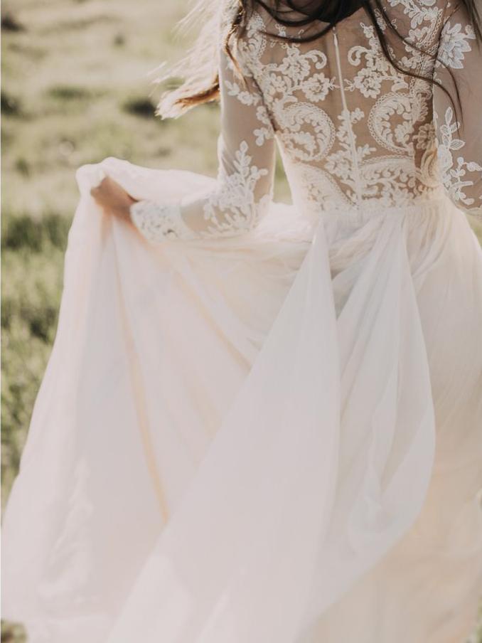 Chic Chiffon Prom Dress Ivory Lace Cheap Long Prom Dress #ER006 - OrtDress