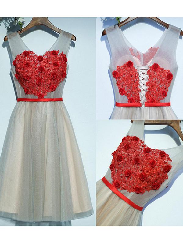 Red Lace Homecoming Dress Cheap Tulle Homecoming Dress ER119 - OrtDress