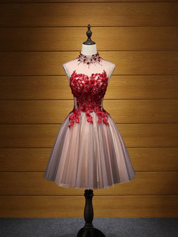 Red High Neck Homecoming Dress Cheap Lace Homecoming Dress ER123 - OrtDress