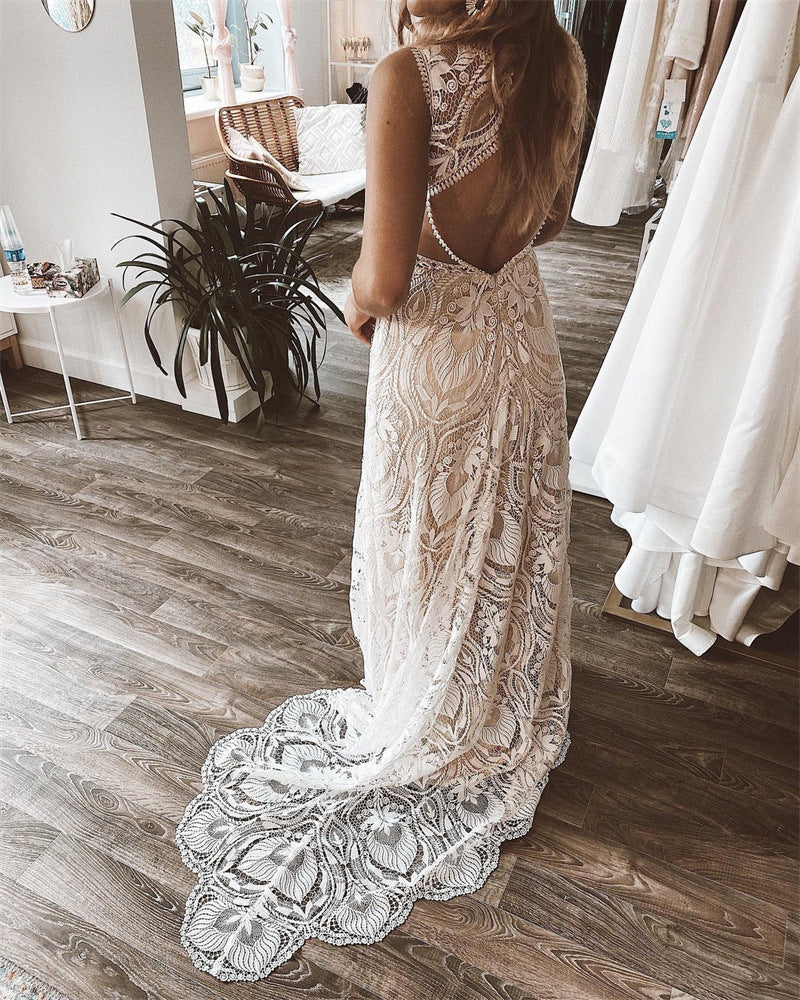 Sheath Lace Wedding Dresse Sleeveless Custom Wedding Dress DR009