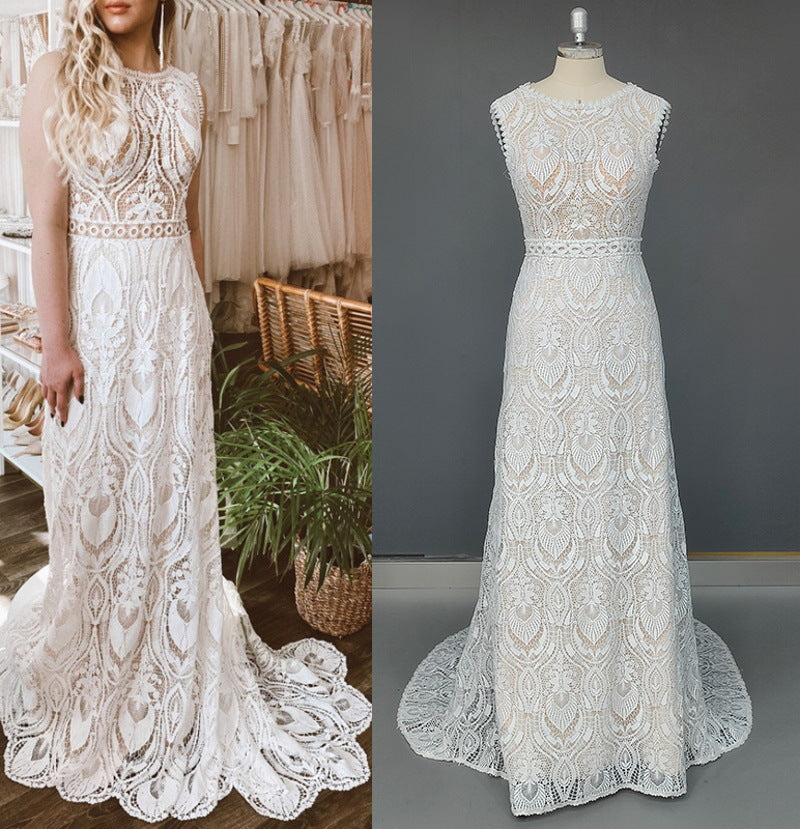 Sheath Lace Wedding Dresse Sleeveless Custom Wedding Dress DR009
