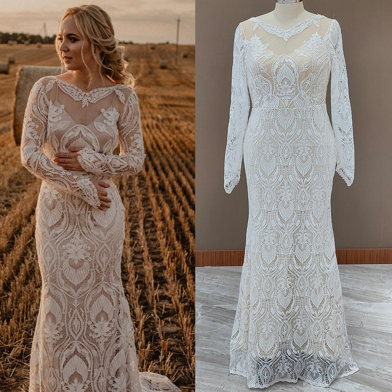 Long Sleeve Lace Wedding Dresse Mermaid Custom Wedding Dress DR012