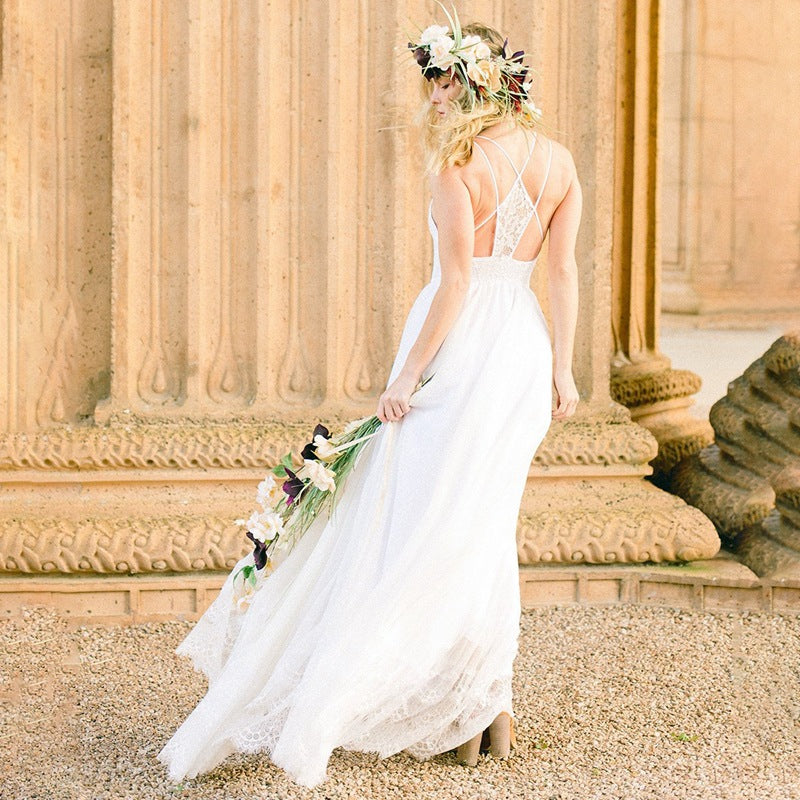 A Line Beach Lace Wedding Dresse Custom Wedding Dress DR014