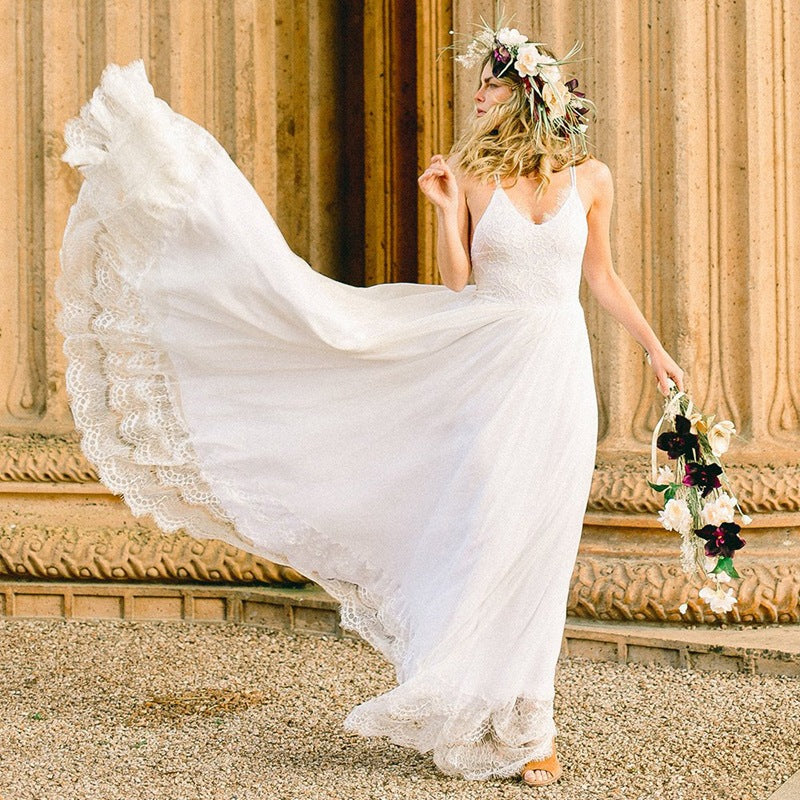 A Line Beach Lace Wedding Dresse Custom Wedding Dress DR014
