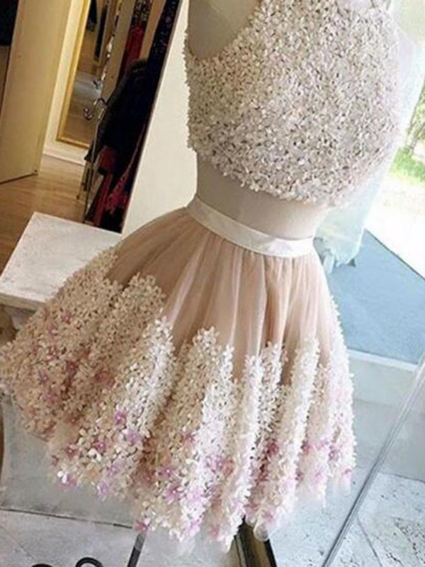 Prom Dress Short,Two Pieces Lace Prom Dress, Homecoming Dresses A-Line  ER1074 - OrtDress