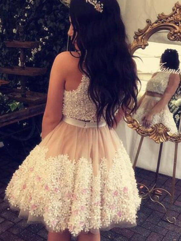 Prom Dress Short,Two Pieces Lace Prom Dress, Homecoming Dresses A-Line  ER1074 - OrtDress