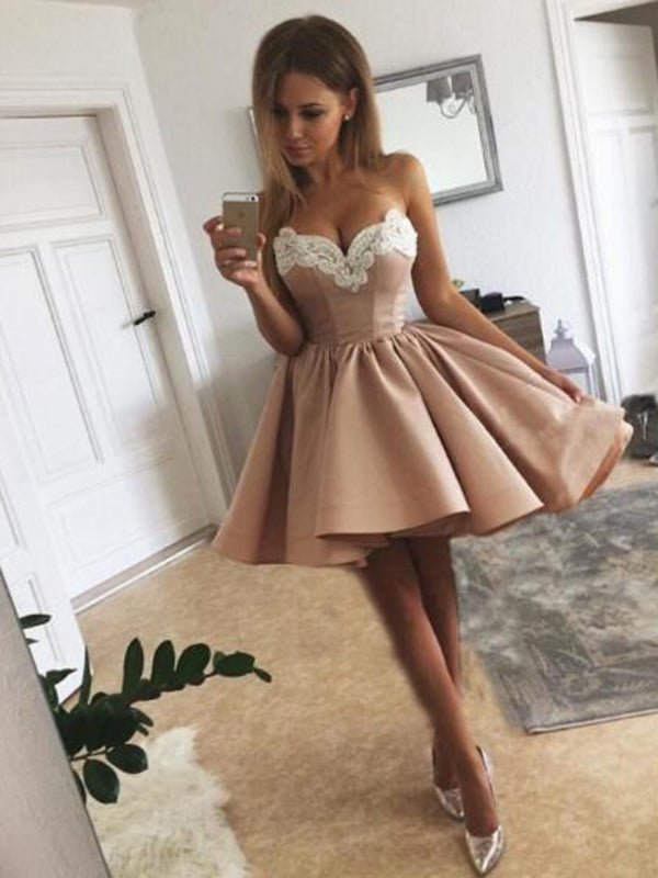 Pink Homecoming Dresses,  Prom Dresses Short, Nude Sweetheart Prom Dresses ER1076 - OrtDress