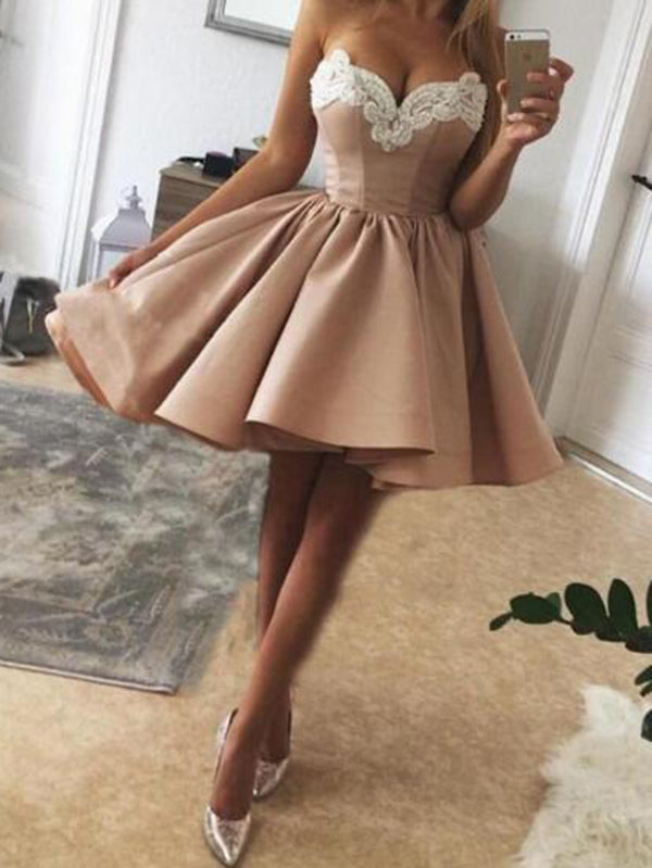 Pink Homecoming Dresses, Prom Dresses Short, Nude Sweetheart Prom Dres OrtDress Pink Homecoming Dresses, Prom Dresses Short, Nude Sweetheart Prom Dres OrtDress