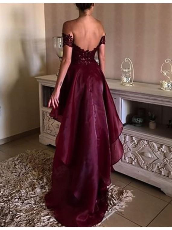 Burgundy Prom Dress Off The Shoulder Cheap Party Prom Dress #ER146 - OrtDress