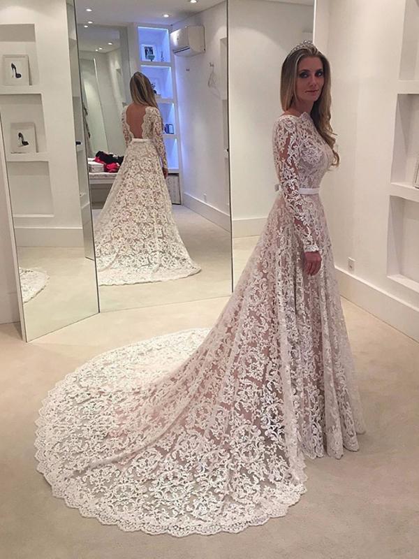 Chic Ivory Wedding Dress Lace Long Sleeve Wedding Dress #ER151 - OrtDress