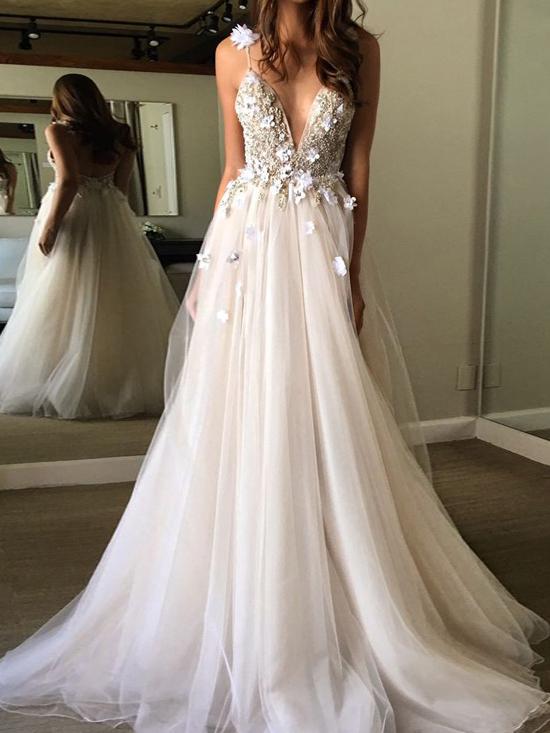 Chic Tulle Lace Prom Dress A Line Cheap Long Prom Dress #ER152 – OrtDress