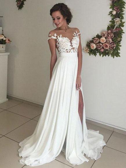 Chic Chiffon Ivory Wedding Dress A Line Lace Cheap Wedding Dress #ER153 - OrtDress