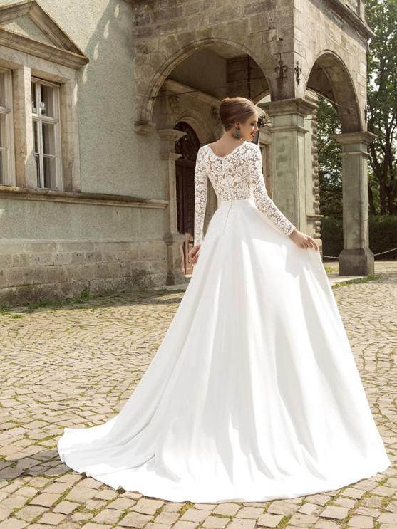Chic Chiffon Ivory Wedding Dress Long Sleeve V Neck Cheap Wedding Dress #ER155 - OrtDress