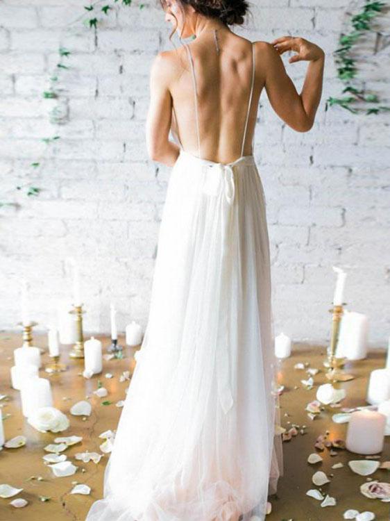 Chic Chiffon Ivory Wedding Dress V Neck Cheap Wedding Dress #ER157 - OrtDress