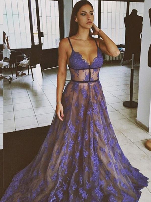 Chic Purple Lace Prom Dress A Line Cheap Prom Dress #ER165 - OrtDress